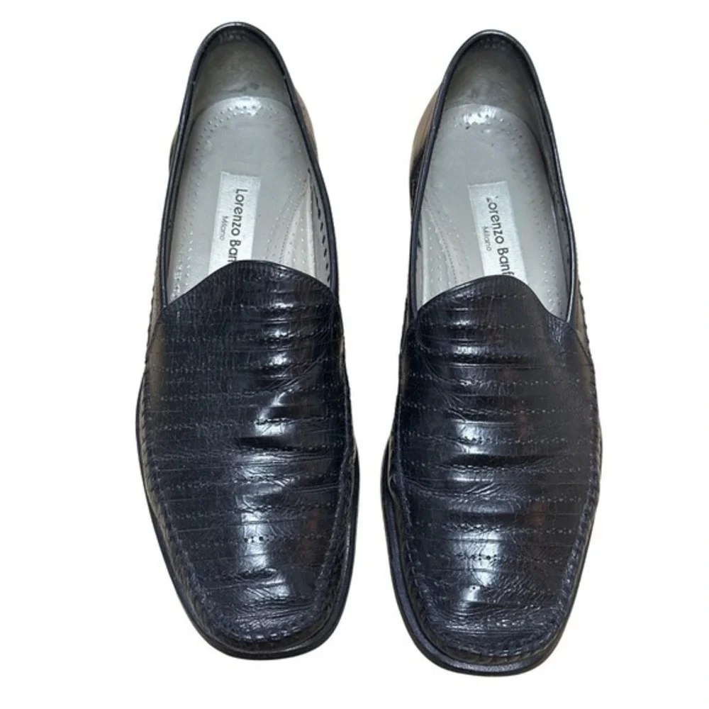 Lorenzo Banfi Milano Black Textured Leather Loafers Italy Mens Size 11